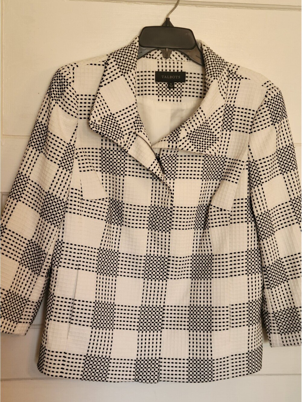 Talbots  Womens Black/white Plaid Career Classic Preppy Blazer Full Zip Office 6